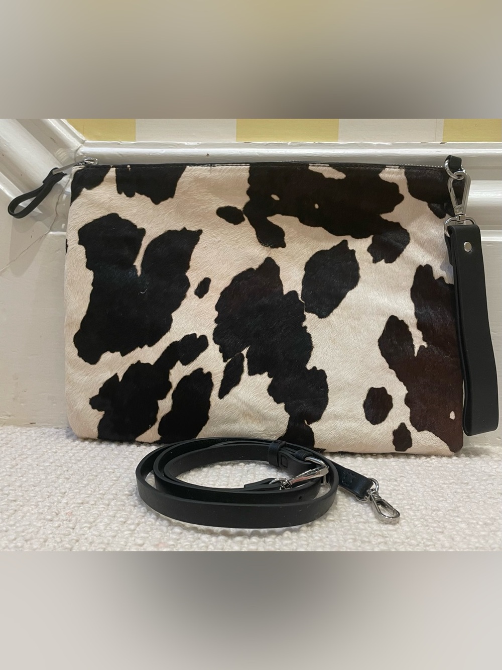 Chic Leather Pony Hair “Cow Print” Envelope Clutch Bag from Zara BNWOT